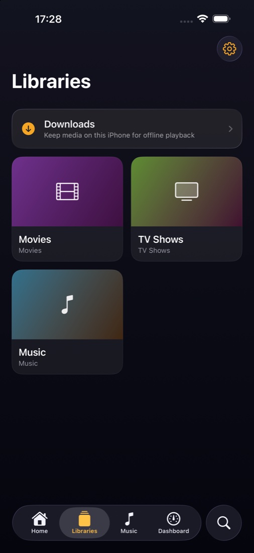 Libraries screen with Downloads