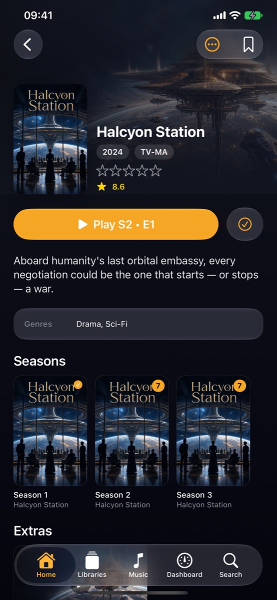 Interteno show detail screen with seasons and episode information