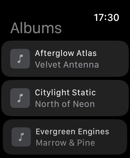 Interteno Apple Watch albums screen
